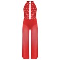 thumbnail image 2 of iiniim One Piece Rompers Overall for Girls Rhinestones Dance Bodysuit Disco Party Wide Leg Pants Playsuit Red 8, 2 of 4
