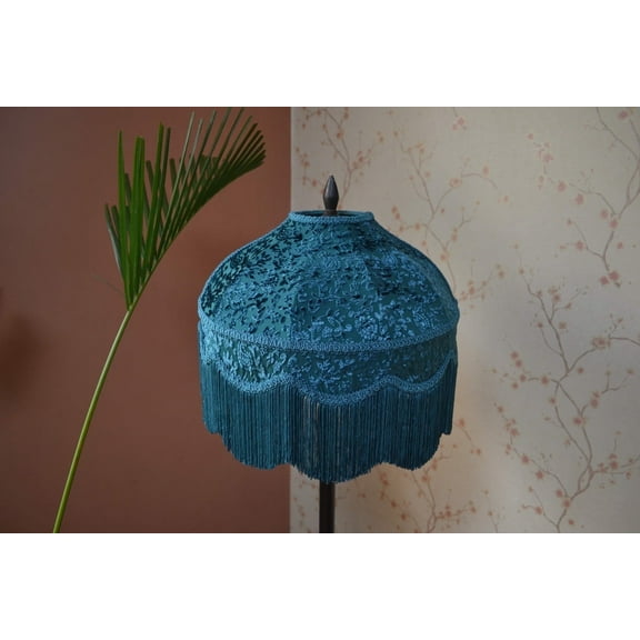 BespokeByNikita Victorian Dome Teal Green Fringe Lamp Shades