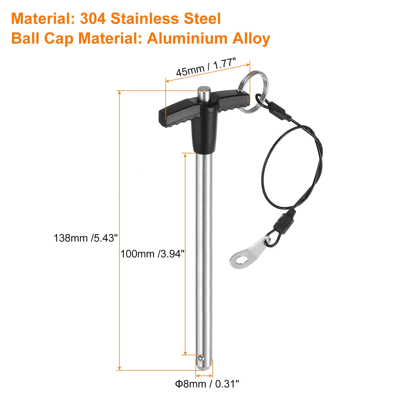 Uxcell 4Pack T Handle Lock Pins, 8mm x 100mm Usage Length Stainless Steel Push-Button Quick Release Pin