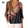 thumbnail image 1 of Blusa Camisa con cuello en V y estampado floral Blusa suelta de manga larga Top de mujer, Café, M Monstrate AP002021-42, 1 of 5