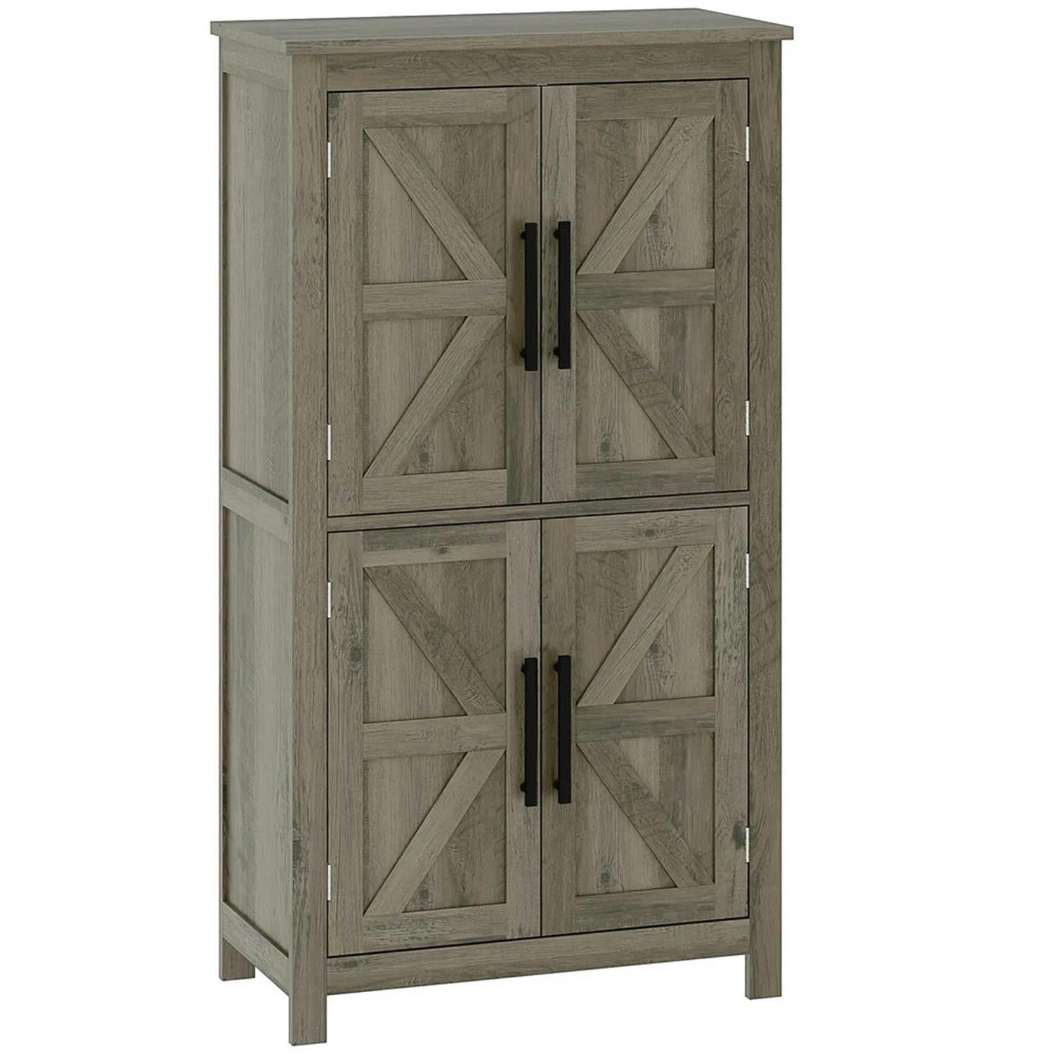 Demi Bonn 43" Farmhouse Bathroom Floor Cabinet, Freestanding Storage Cabinet with Adjustable Shelf and 4 Doors, for Living room, Entryway, Kitchen, Gray