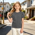 thumbnail image 6 of Teylalorva T-Shirt for Girls, Crewneck Summer Trendy Puff Short Sleeve Kids Cute Casual Tee Gray Size 4, 6 of 8