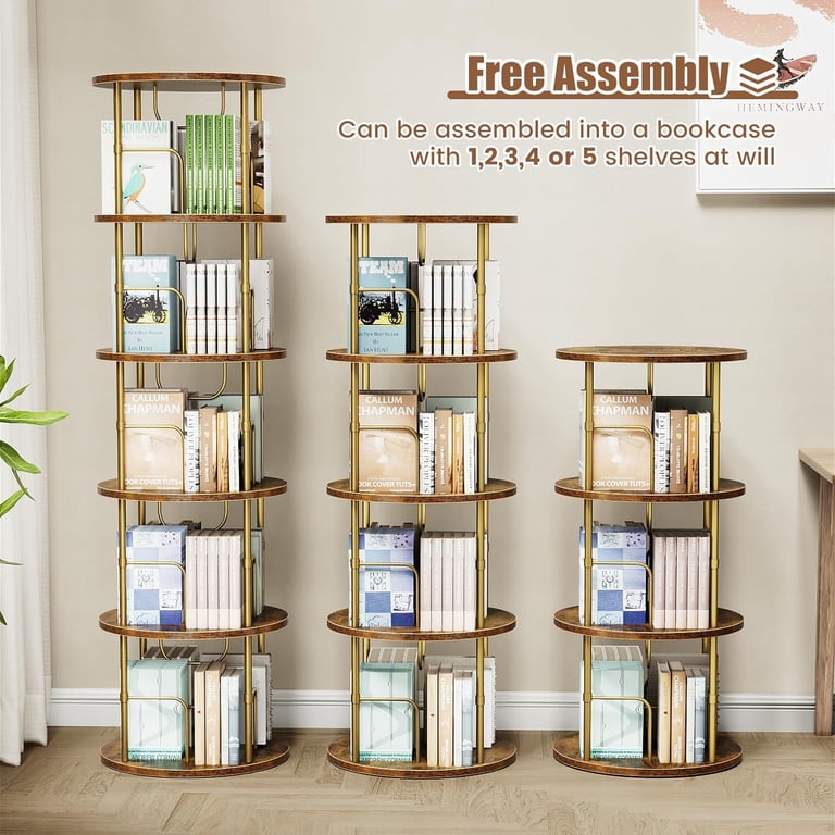 Free Shipping! Flycity Gold 4 Tier Rotating Bookshelf 360° Display