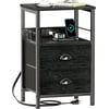 Nightstand with Charging Station Black Night Stand with 2 Fabric Drawers Side Table with USB Ports End Table with Storage Shelf for Living Room/Bedroom Black Oak