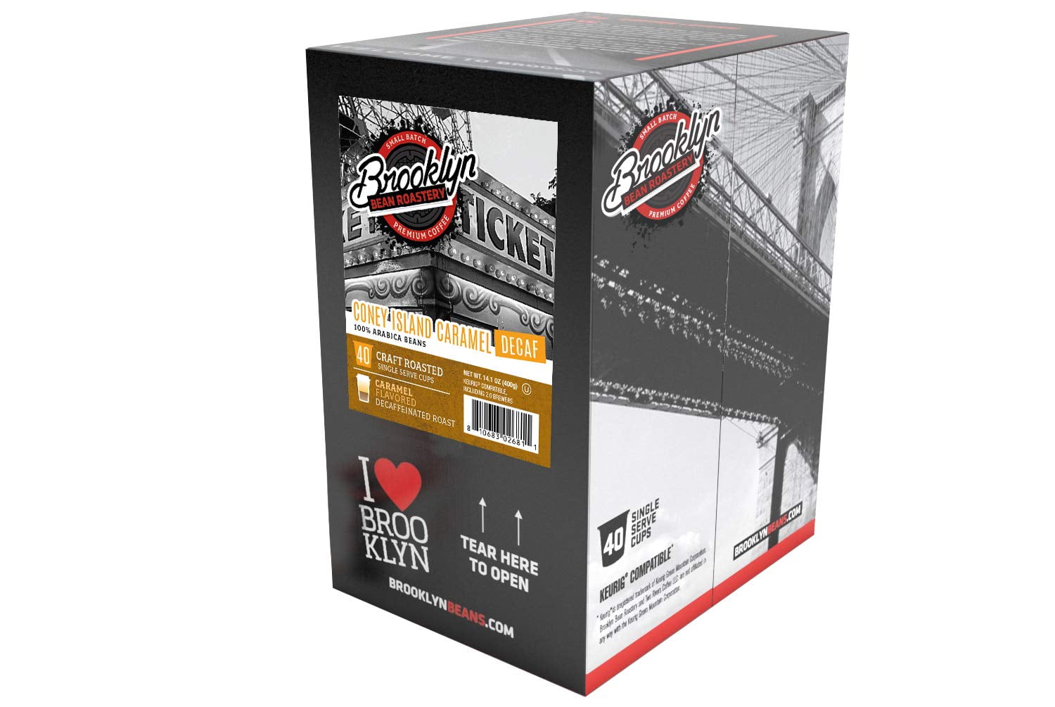 Brooklyn Bean Roastery Coney Island Caramel Decaf Coffee Pods for Single-Serve Coffee Brewers, 40-Pack