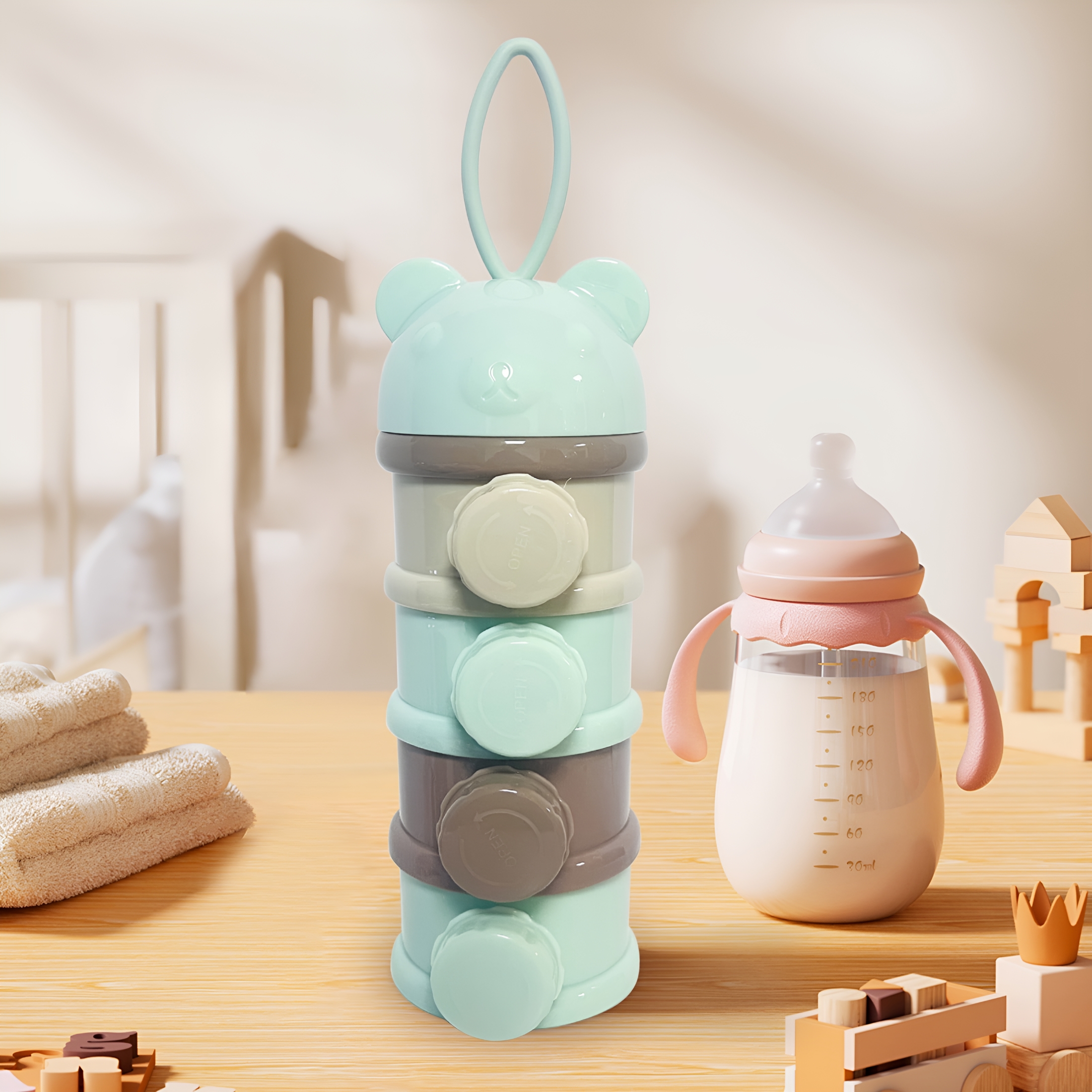 ACDANC 2026 New 4 Layers Baby Milk Powder Formula Dispenser on the Go,Formula Container for Travel,Non-Spill Stackable Baby Snack Storage Container with Handle,Bpa Free