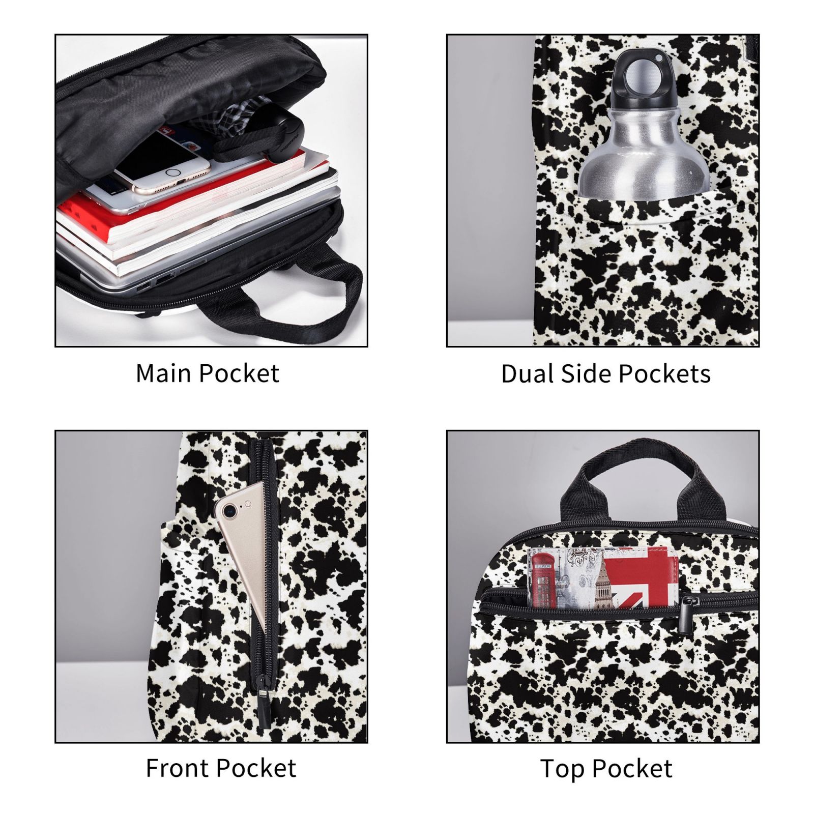 Xecao Cow Skin 1 print Backpack For women men Aesthetic Lightweight Travel Daypack Simple Cute Backpack For Bookbag