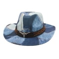 thumbnail image 2 of Milaget Patchwork Cowboy Hat Comfortable Sun Protection Hat for Cosplay Travel Beach Light Blue, 2 of 9