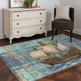 thumbnail image 3 of Rectangle Area Rugs 2.7 x 5 Ft, Vintage Sailboat Non-Slip Residential Carpet, Blue Ocean Seaports Anchors Farmhouse Wood Indoor Crawling Mats Runner Rugs for Living Room/Dining Room/Bedroom, 3 of 8