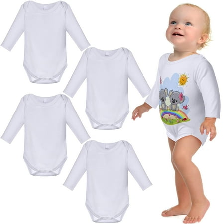 

HESTYA Baby Bodysuit 4 Pieces Sublimation Bodysuit Blank Long Sleeve White Body Suite Newborn Wrap Bodysuit for Baby Boys Girls (6-9 Month)