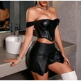 thumbnail image 3 of Women PU Leather Skort Asymmetrical Split Hem Festival Rave Fashion Bottoms, 3 of 6