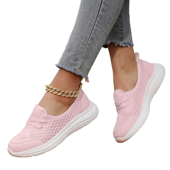 Dakaela Womens Slip on Sneakers Breathable Mesh Knitted Woven Low Top Running Walking Shoes Wide Width Casual Fashion Sneakers Pink 7
