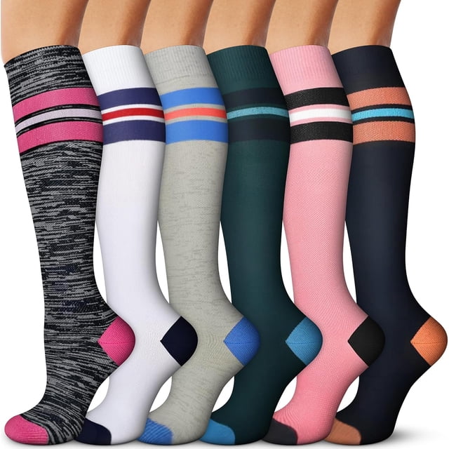 3/6 Paires de Bas de Compression pour Femmes et Hommes 15-20 mmHg - Meilleur Soutien pour Infirmières, Course, Randonnée, Récupération et Bas de Vol
