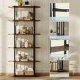 thumbnail image 5 of Litake 6 Tier Wooden Bookshelf, 71 Inches Industrial Tall Book Shelf, Metal Frame Large Open Bookcase, Freestanding Wooden Bookshelf Storage Rack for Bedroom, Living Room, Home Office, 5 of 8