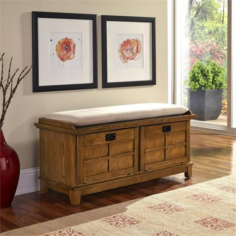 Home Square 2 Piece Set with Storage Bench and Pedestal Desk in Brown Walmart