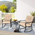 thumbnail image 2 of SUNCROWN 3-Piece Outdoor Patio Bistro Set Black Metal Rocking Chairs and Table with Brown Cushions, 2 of 9
