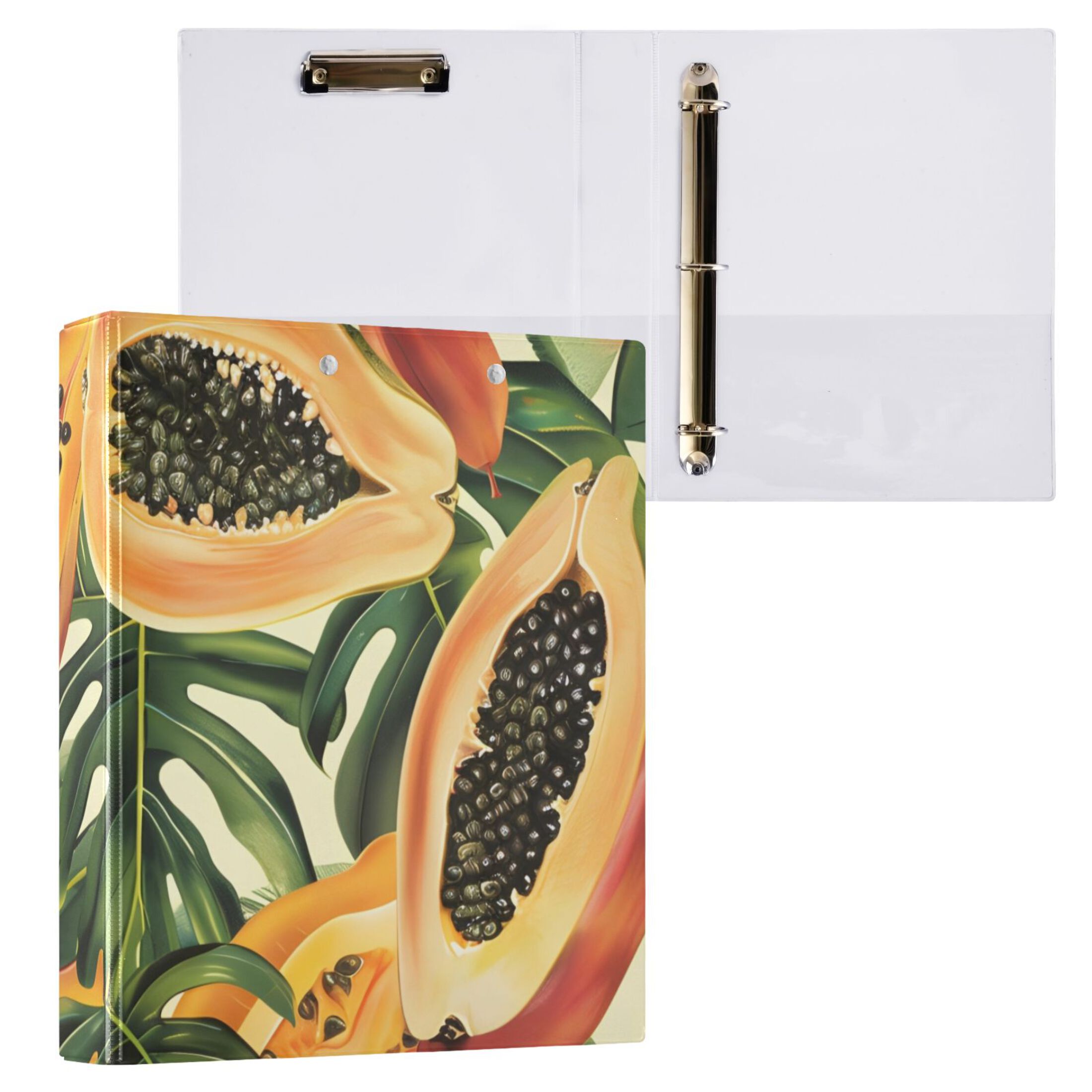 Pawpaw Leaves 3 Ring Binders 1.5 inch Hardcover File Folders with Interior Pockets A4 Size Organizer for School Office Hospital