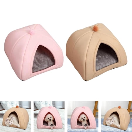 2 Pcs Cat Warm House Dog Tent Ball Decorative Hut Nest Soft Removable Washable S Pink M Brown
