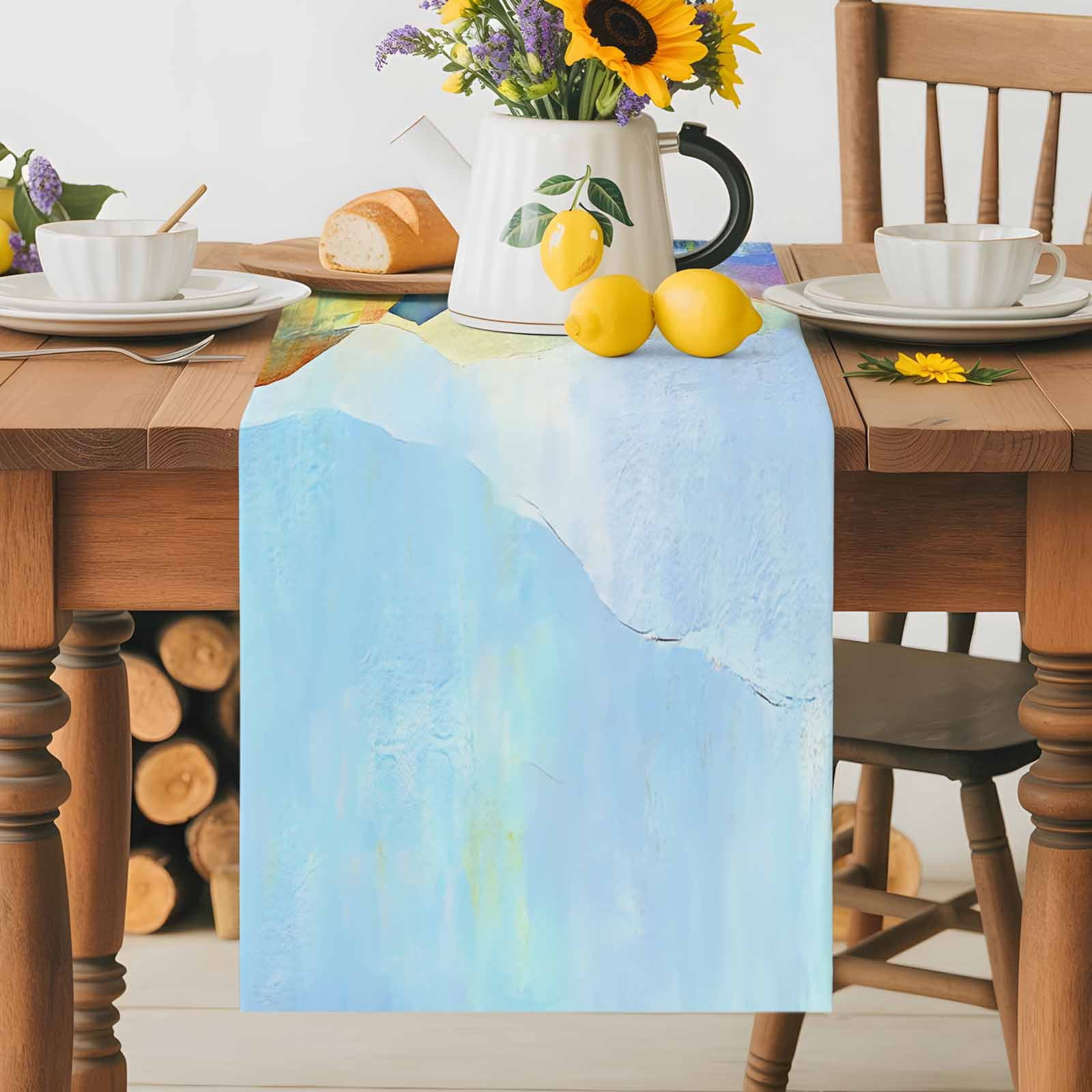 Coloful Mountain Watercolor Oil Painting Art Table Runner 90 Inches Long, Abstract Geometric Modern Table Runners Tabletop Scarf Kitchen Dining Tables Decoration for Home Party Indoor Outdoor
