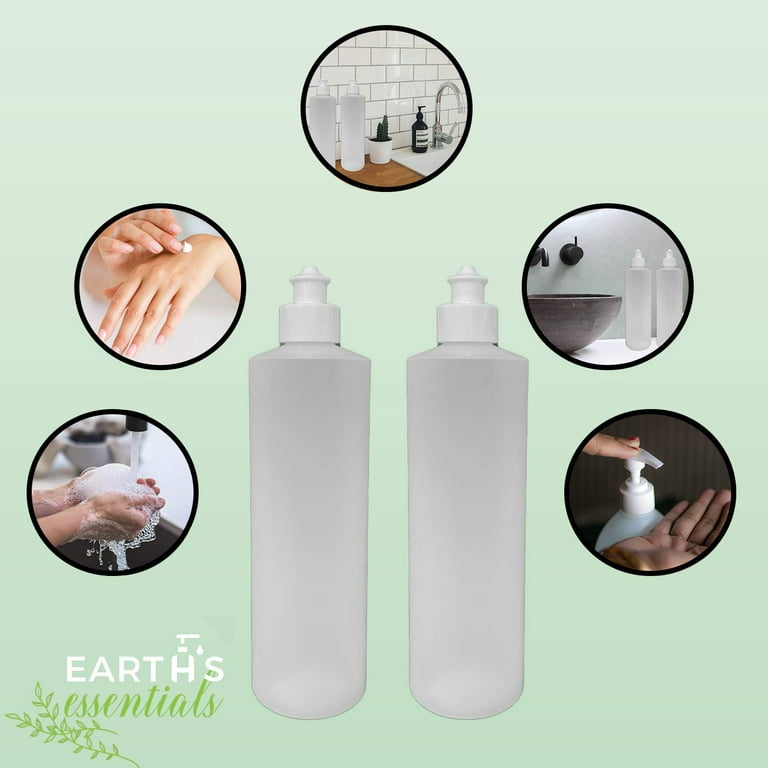 2 Pack Refillable 16 Ounce HDPE Squeeze Bottles With Push/Pull Button Top  Dispenser Caps-Great For Lotions, Shampoos, Conditioners and Massage Oils