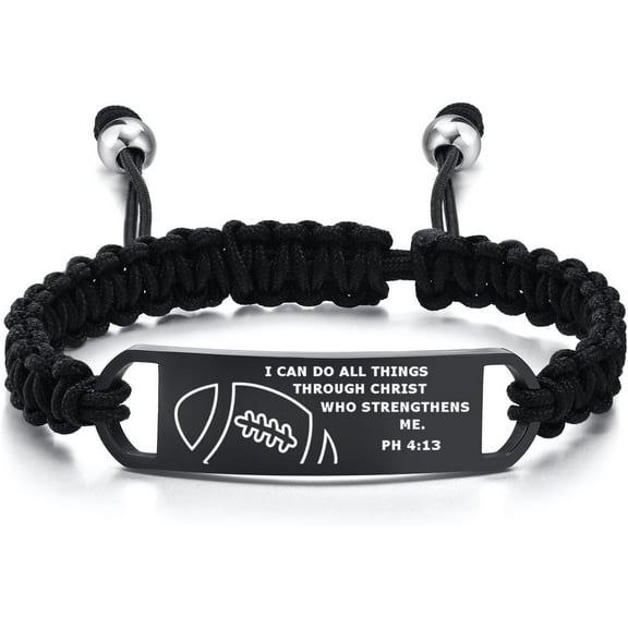 Inspiration Sport Bracelet for Men Teen Boys | Handmade Rope Bracelet Wristband Basketball/Baseball/Soccer/Football Bracelet Gifts for Athletes Basketball Player Sport Fans Width 0.6 Inch-Football-I