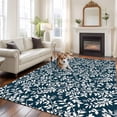 thumbnail image 2 of Navy Blue Spring Floral Area Rugs 5'x8', Washable Small Throw Rugs for Classroom Bedroom, Farmhouse Flowers Elegant Pastoral Indoor Outdoor Rug Non-Slip Low Pile Carpet Runner Reversible Floor Mats, 2 of 8