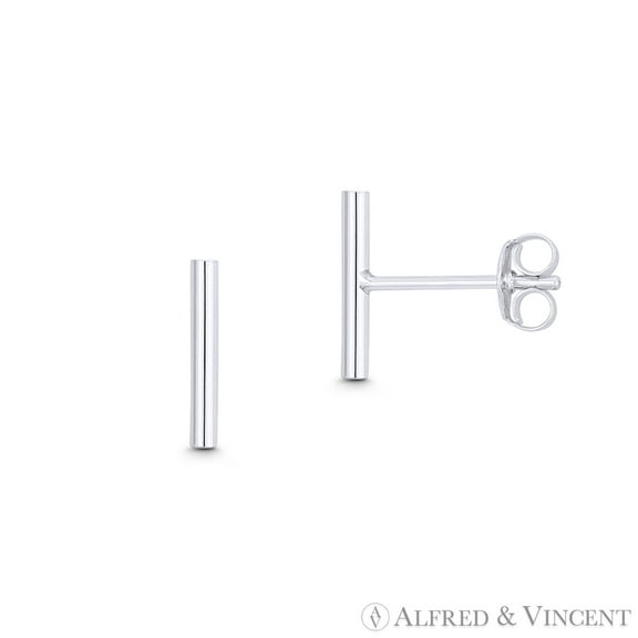Straight Cylinder Bar 10mmx1.5mm Earplug Stud Earrings w/ Push-Back Posts in .925 Sterling Silver