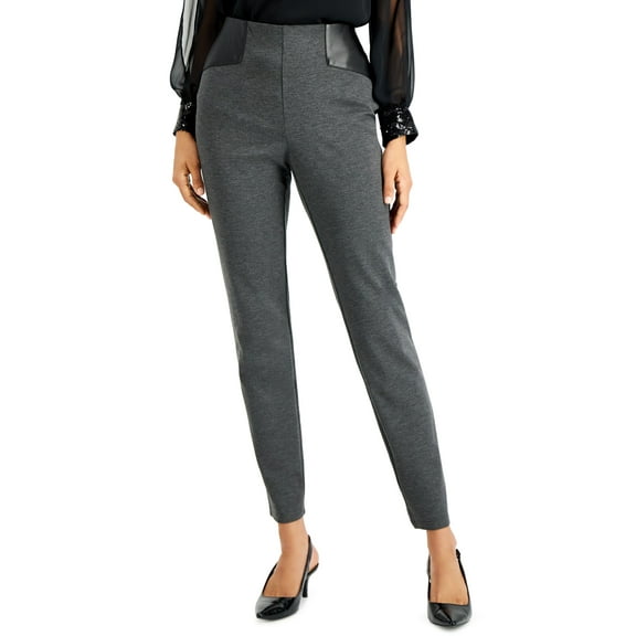 JM Collection Faux Leather Trim Ponte Knit Pants Charcoal Heather M