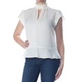 thumbnail image 2 of RACHEL ZOE Womens Ivory Choker Ruffle Short Sleeve Keyhole Top L, 2 of 3