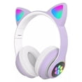 thumbnail image 2 of HQinX Kids Headphones, Wireless Bluetooth Cat Ear Headset, LED Light Up Foldable Over Ear, Stereo Sound with Mic & TF Card (Purple), 2 of 12
