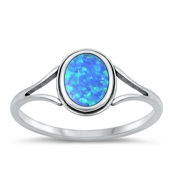CHOOSE YOUR COLOR Blue Simulated Opal Double Shank Ring .925 Sterling Silver Band CZ Female Size 5