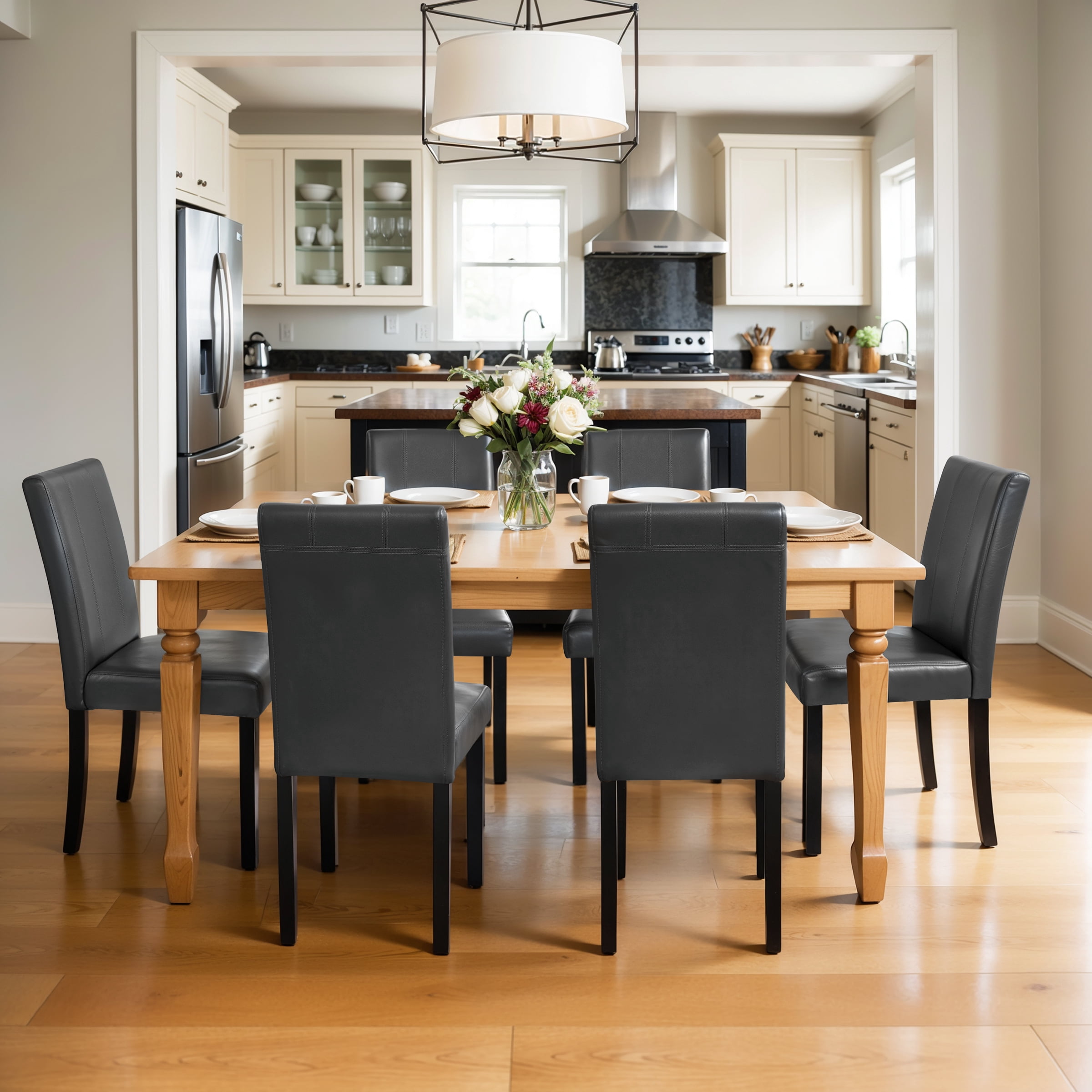 Modern Faux Leather Dining Chairs Set of 2 for Dining Room, Upholstered Parsons Chairs, Gray