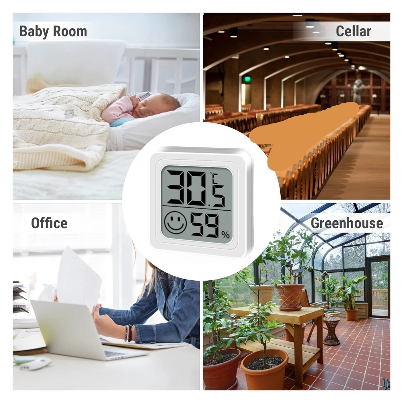 Mini Digital Hygrometer Indoor Humidity Meter with Temperature and Monitor for Cellar Greenhouse ,Simple Operation
