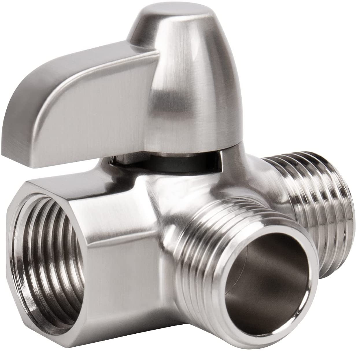 Solid Brass 3-Way Shower Arm Diverter Valve T Adapter Replacement Brushed Nickel 