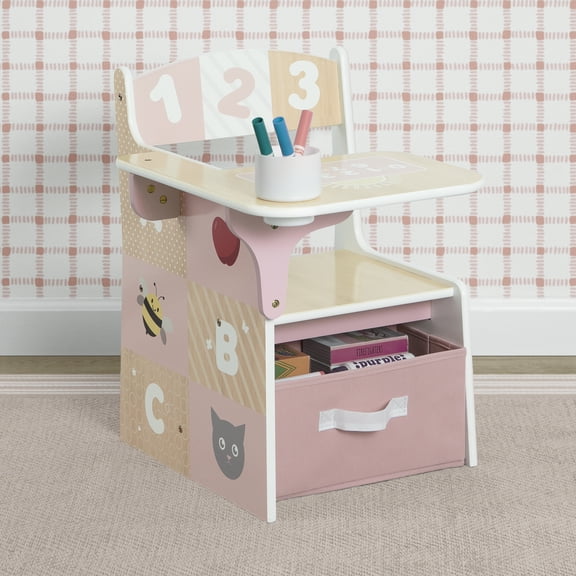 Delta Children 123 Numbers Chair Desk with Storage Bin, Natural & Pink