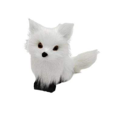 Kripyery Cute Simulation Fox Lovely Realistic Mini Animal Figure Plush Toy Ornament Plastic Faux Fur Fox Figurines Animal Model Ornament Car Decoration
