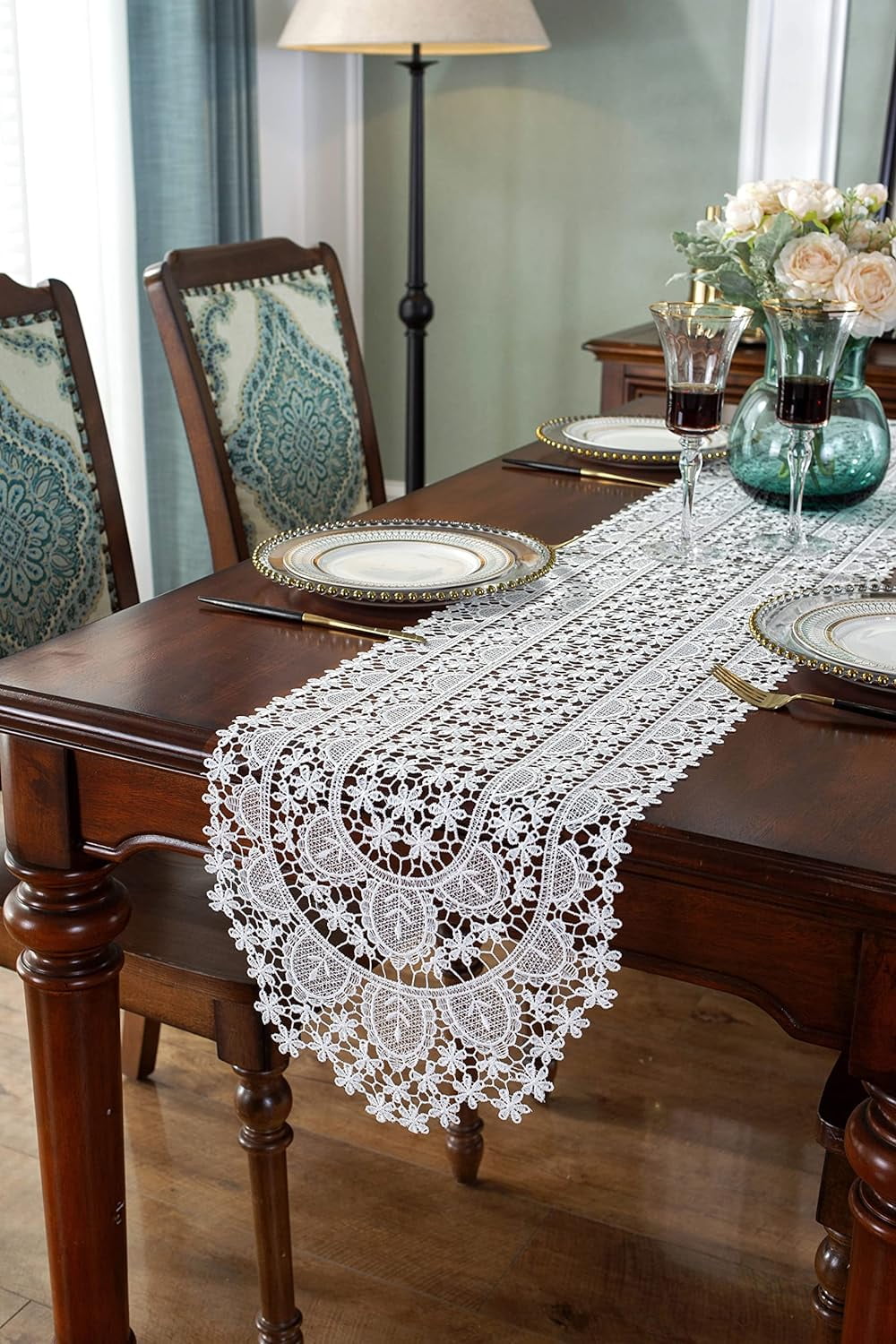 Lace Doily Table Runners Dresser Scarf Embroidered Flowers