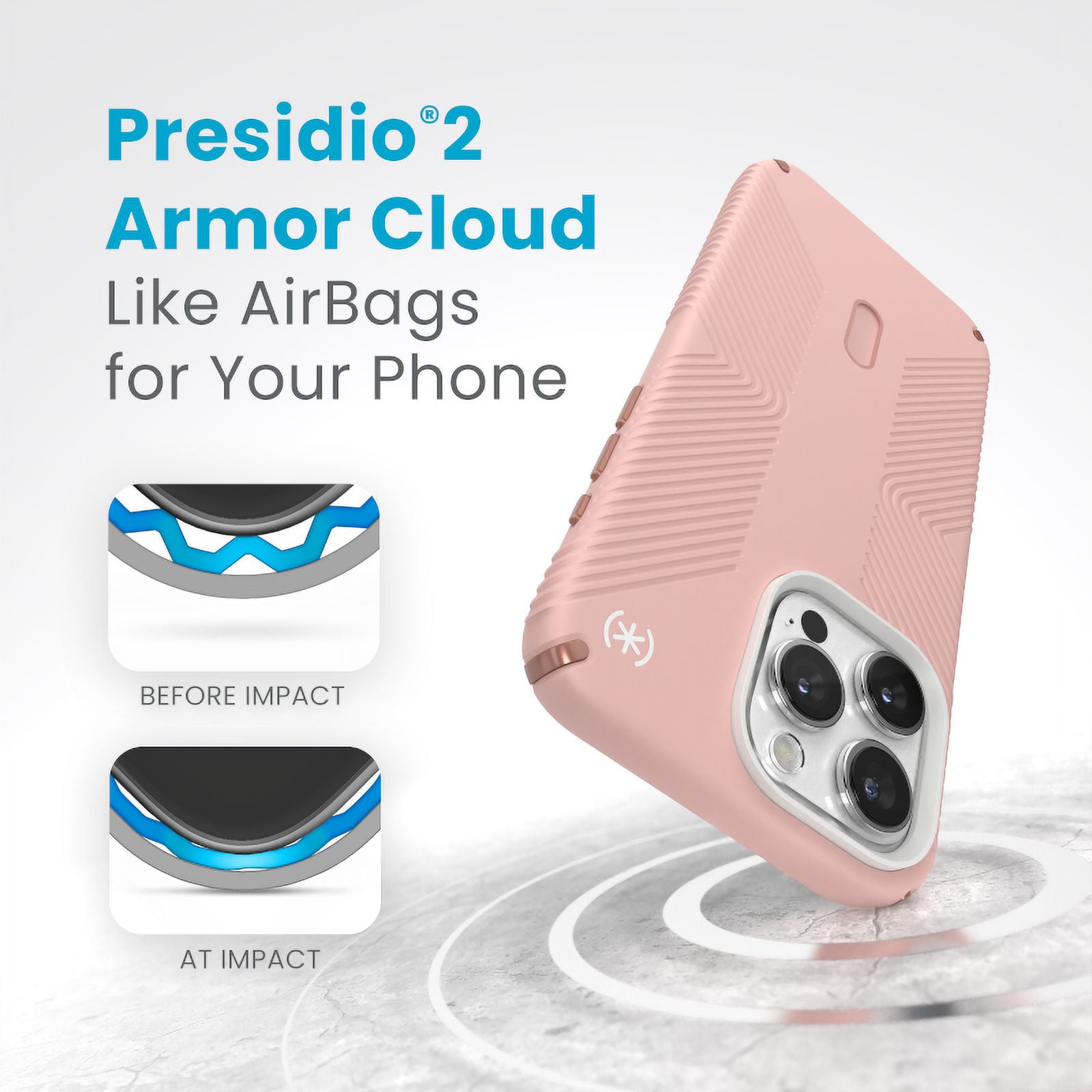 Speck iPhone 15 Pro Max Case-Presidio2 Grip-ClickLock-MagSafe-6.7 Inch Phone Case-Dahlia Pink/Rose Copper/White
