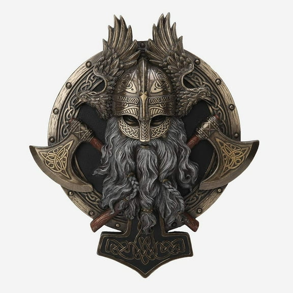 Veronese Design 10 5/8" Tall Cold Cast Resin Antique Bronze Finish Viking Berserker Twin Axes Valhalla Wall Plaque Wall Art Sculpture