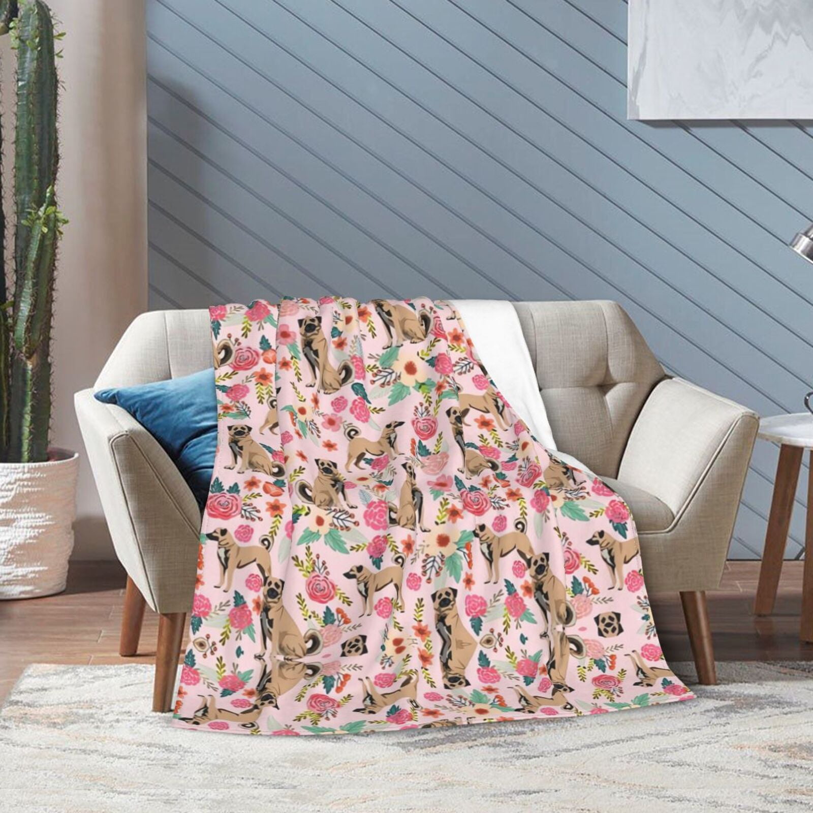 Wijzvio Shepherd Dogs Flower Throw Blanket Soft Fuzzy Fleece Blanket For Couch Bed Living Room Decoration 50"X40"
