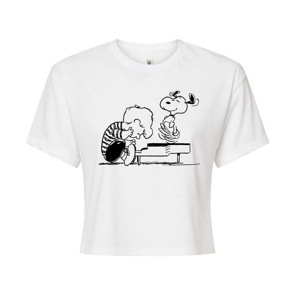 Peanuts - Schroeder Snoopy - Juniors Cropped Cotton Blend T-Shirt