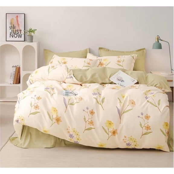 100% Cotton Duvet Cover Set 3-Piece Bedding Set Queen Full Floral Printed