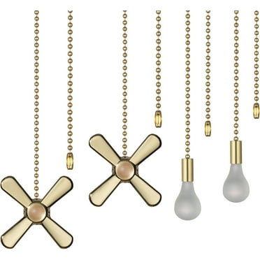 Ceiling Fan Pull Chain 4Pcs 3mm Diameter Beaded Ball 12in Fan Pulls Set with Connector Frosted Light Bulb and Fan Cord Extension Decorative Chains for Mounted Ceiling Fans and Light Fixtures(Brass)