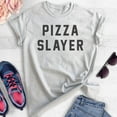 thumbnail image 2 of Pizza Slayer T-shirt, Unisex Women's Men's Shirt, Pizza Shirt, Heather Ash, Medium, 2 of 6
