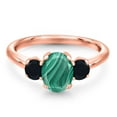 thumbnail image 3 of Gem Stone King 2.44 Ct Oval Green Malachite Black Onyx 18K Rose Gold Plated Silver Ring, 3 of 6