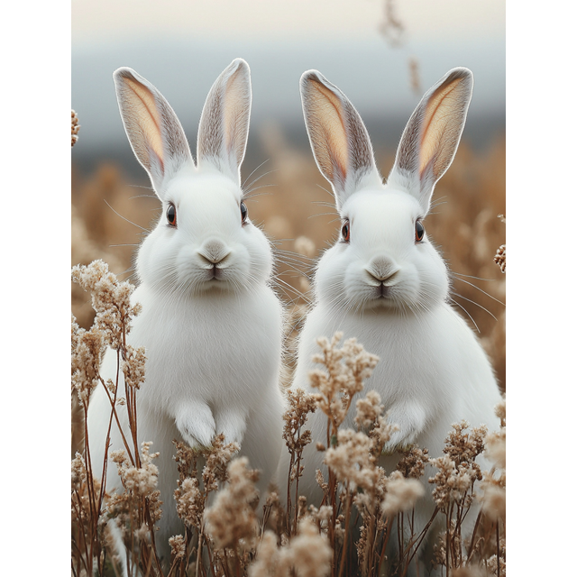 Qisvanset 12x16 Inch Meadow White Rabbit Canvas Wall Art, Serene Pastoral Rustic Farmhouse Wildlife Decor
