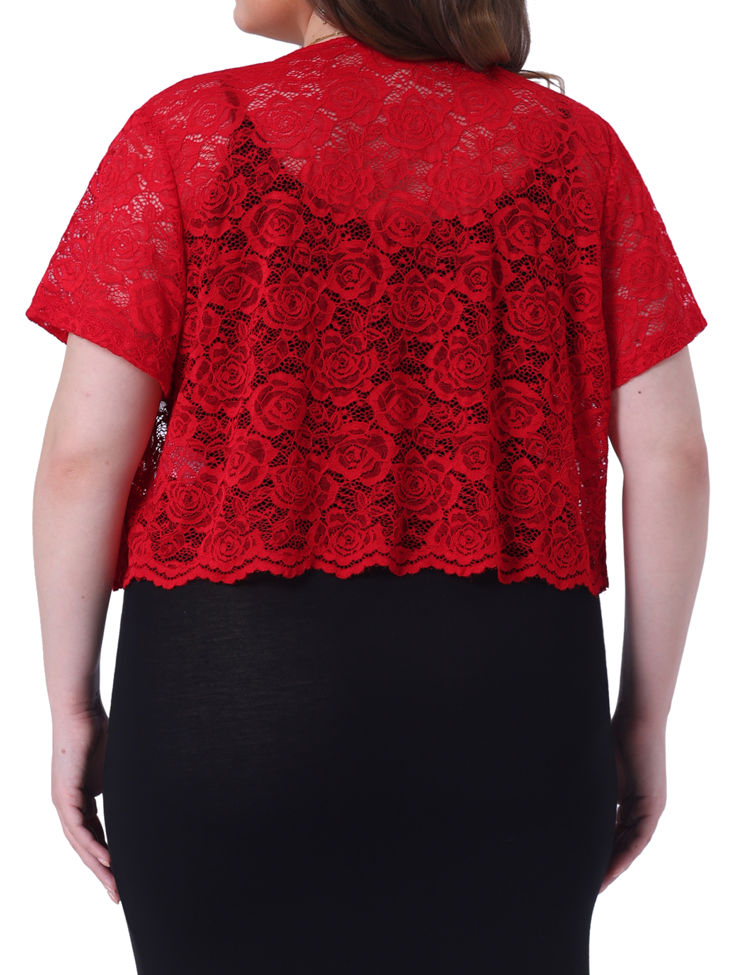 DARING DIVA Plus Size Bolero Short Sleeve Lace Shrug Cardigan 1X Red