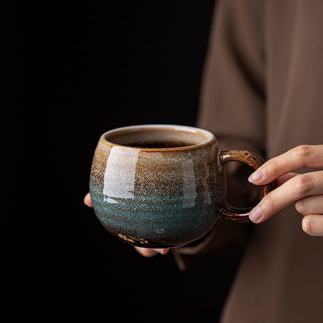 Elegante taza de cerámica de 400 ml con acabado retro esmaltado en horno: taza creativa for café y desayuno for el hogar