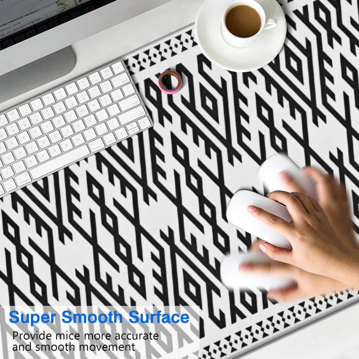 Long Mouse Pads for Desk,Black Geometric Striped Pattern Desk Mats on Top Of Desks, Desk Mouse Pad Extra Large with 3mm Non-Slip Base and Stitched Edge for Gaming,Office,Work,Home 47.3"x23.6"