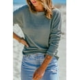 thumbnail image 3 of Women's Green Waffle Knit Drop Shoulder Long Sleeve Top, 3 of 12